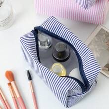Bubble Yarn Makeup Bag, Large-Capacity Hand-Held Toiletry Bag, Striped Travel Cosmetics Storage Bag, Stationery Pen Case