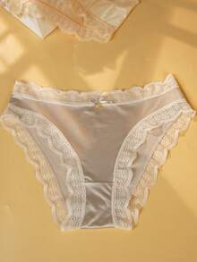 4pcs Women's Underwear, 2025 New Breathable Soft Cotton Panties, Solid Color Mid-Rise Ladies Briefs, Lace Patchwork Sexy Smooth Sports Underwear, Simple Women's Lingerie