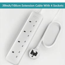 LIPWEL British Minimalist Style Extension Cord, 39"/71"/118"/197" Length Options, 4-Outlet Power Strip, Fire-Resistant Power Socket, Black, 3250W Multi-Function Plug, And Fire-Resistant, With Wall Mounting Holes, Wall-Mountable, Plug Made Of Flame-Retardant PC Material, Soft Power Indicator Light, Suitable For Home, Office And Garden. Extension Cord Power Strip - UK Plug(220-240V) - View 12