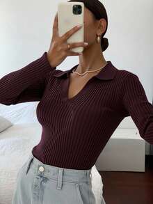 Livesso Fall/Winter Solid Color Casual Business Style Turtleneck Fitted Sweater,Long Sleeve Tops - Burgundy - View 4