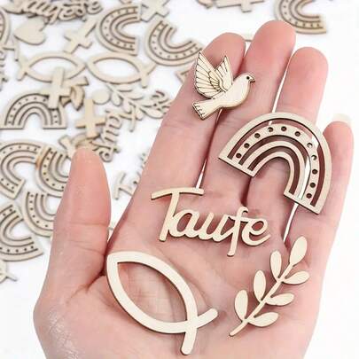 1 confezione di circa 100 pezzi di coriandoli in legno, decorazione da tavolo con motivi arcobaleno, piccioni, pesci, rami e puntini, coriandoli da tavolo per battesimo, nascita, comunione, cresima, feste, bomboniere e decorazioni