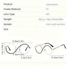 1Pc S-Shaped Half Full Frame Irregular Glasses, Unisex Lightweight Durable NonRx, Round Square Transition For Daily Office Party Role Play Casual Wear - Black - View 5