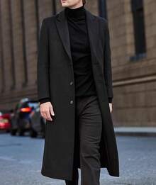 Men's Winter Trench Coat Single Breasted Notched Lapel Peacoat Slim Fit Business Long Jacket Overcoathalloween - màu đen - Xem 8