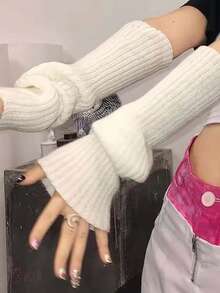 1 pieza Manoplas de punto de unicolor de manga media, prácticas para la protección solar al aire libre en primavera y otoño, elegantes y para los brazos, adecuadas para salidas y picnics diarios. Un regalo pensado para padres, madres y otros familiares y amigos durante Halloween, Navidad, San Valentín.