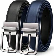 Men's Reversible Adjustable Belt - 1.25" Cut For Fit, 2 Sides In 1 Belt, Ideal For Gifts - 黑色/紫藍色3022 - 查看 3