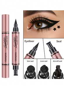 QIC 二合一双头眼线笔 - 星心印章三角印章液体眼线笔，易于涂抹，打造专业效果眼线妆 - 黑色 - 查看 1
