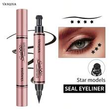 QIC 二合一双头眼线笔 - 星心印章三角印章液体眼线笔，易于涂抹，打造专业效果眼线妆 - 黑色 - 查看 4