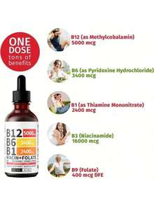 Vitamin B12 And B6 Liquid Dropss, B12 Sublingual Vitamin B Complex - B 12 Vitamin 5000mcg - B12 Methylcobalamin With 27, 200 Mcg, Raspberry Flavor, 2.03oz - 1 - Xem 2