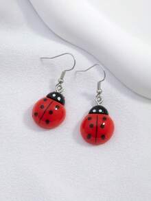 Resin Ladybug Earrings, Y2K Insect Earrings, Weird Earrings - Red - View 3
