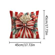 1 pieza Funda decorativa cuadrada para cojín con estampado navideño de rayas rojas y blancas, lazo a rayas rojas y blancas vintage, flores, guirnaldas florales y otros patrones, funda de cojín suave para decoraciones navideñas en la fiesta, el hogar, la sala, el sofá y la silla