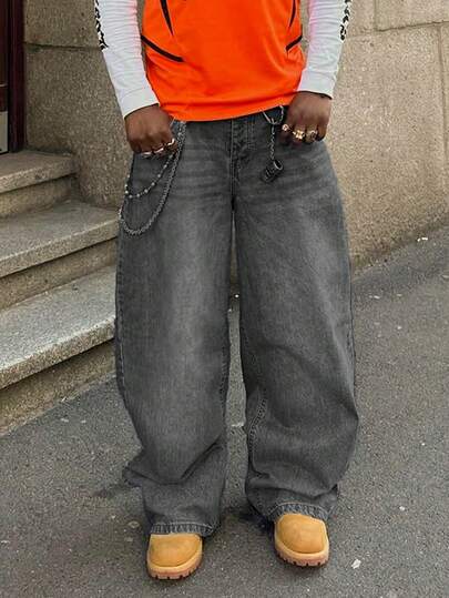 Men's New Washed Loose Denim Pants, Fashionable And Simple Wide Leg Denim Pants, Versatile Denim Pants For All Seasons