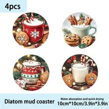4pcs/6pcs/300pcs Christmas Milk Cup Patterned Diatom Mud Coasters Are Suitable For Home Decoration, Coffee Shops, Afternoon Tea, Restaurant Decoration, Theme Parties, Daily Decoration, And Can Also Be Given As Christmas Gifts - Multicolor - View 9