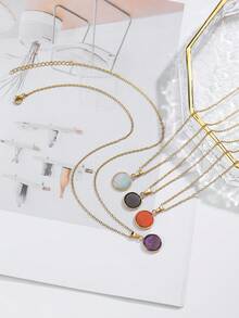 1pc/ Natural Round Multi-Color Pendant, Fashionable And Simple, Adjustable Size Necklace, A Gift For Friends At Festival Gatherings