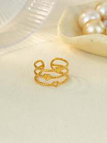 1 PC Multilayer Heart Rings For Women Stainless Steel Gold Color Geometric Ring 2025 New Party Wedding Couple Jewelry Gift