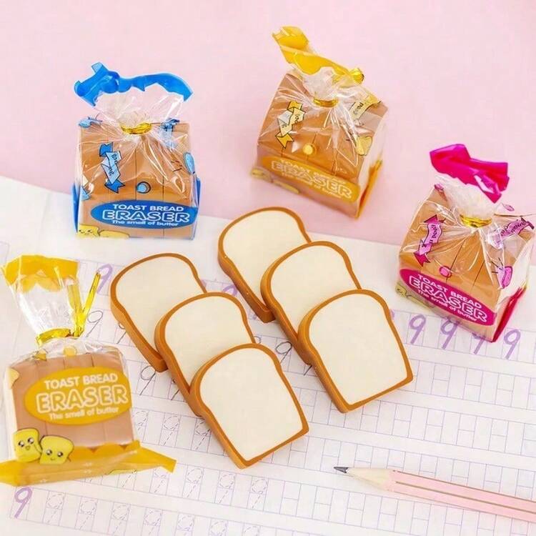 1 件/批可爱吐司面包橡皮擦学校文具创意儿童书写绘画橡皮擦铅笔橡皮擦趣味学校用品礼物（颜色随机） - 彩色 - 查看 3