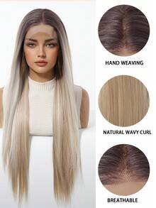 13*4 High Density Lace Front Wig, 150% Density, Premium Quality Comfortable Women Wig, Ombre Blonde, 30 Inch Medium Straight Hair, Made Of Heat Resistant Synthetic Fiber, Suitable For Vacation, Family Gathering, Cosplay And Daily Wear - Blonde Ombre - View 9