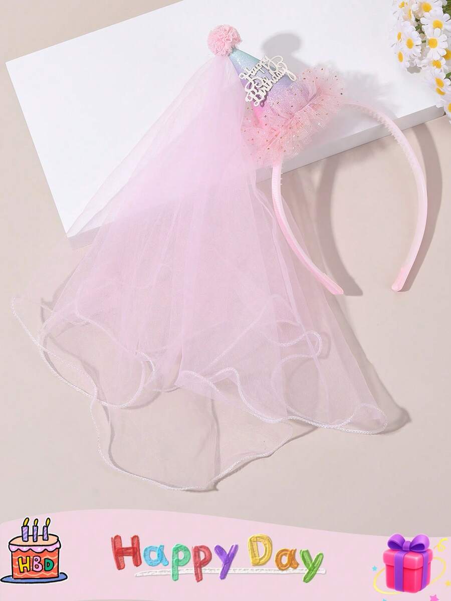 1 Stück Geburtstagsfest Farbverlauf Stereoskopischer Kegel Geburtstags-Haarreif für Mädchen, Mesh Dekor Haarband Haraccessoires Fröhlicher Geburtstag