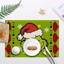 GRINCH 4 pièces Sets de table Grinch de Noël, Tapis d'isolation pour cuisine et salle à manger, Sets de table décoratifs en tissu, Dessous de plat résistants à la chaleur, Décoration de fête de Noël