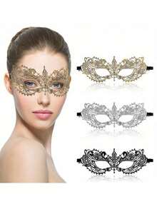 Ball Mask, Black, Silver, Gold Lace And Diamond Mask, Half Face Women's Makeup Ball Party Mask For Film And Television - Multicolor - View 6