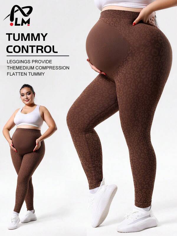 Leggings léopard sans couture à haute élasticité et grande taille pour femmes enceintes, fabriqués avec une technique de tricotage sans couture et un tissu agréable à la peau. Convient pour un usage casual, sportif et yoga