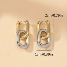 1 Pair Chic Two-Tone Link Chain Drop Earrings For Women Elegant Fashion Daily Wear Party Accessory Gift - Vàng và bạc - Xem 3