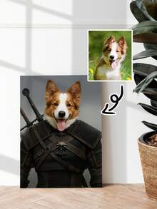 1pc Framed Art Deco Style Animal Portrait Canvas Print, Customized Portrait Decorative Paintings In A Stylish Motorcycle Style For Pets, Photos Of Creative Cat Or Dog Wall Decorations In A Coffee Shop, Restaurant Or Living Room, Indoor Portrait Orientation Canvas Artwork, Gift For Pet Lovers