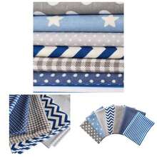 7pcs Cotton Quilting Fabric, Blue Fat Quarter Bundles Printed Patchwork Squares Sewing Crafts, 18x 22 Inches - Polka, Wave, Striped, Gingham - Sọc chấm sóng - Xem 1