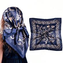 Mulberry Silk Scarfs Small Square Scarfs For Women 21" X 21" Lightweight Square Satin Head Scarf Neck Scarves{"Size_name":"35\"","Color_name":"DarkBlue"} - 深藍英寸 - 查看 1