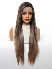 13*3.5英寸高密度150%蕾丝前假发，高品质舒适女士假发，渐变色，30英寸中长直发，采用耐热合成纤维制成，适合度假、家庭聚会、角色扮演和日常佩戴。 - 漸層 - 查看 5