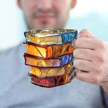 1pc Painted Book Mug, Unique 3D Painted Book Coffee Cup, Colorful Glass Book Stack Coffee Mug, Gift For Readers, Librarians, Literature Lovers - Multicolor - View 5