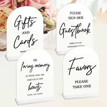 4pcs Acrylic Wedding Signs Ceremony And Reception, 5x7 Inch White Wedding Signage, Guest Book Sign, Cards And Gifts Sign, Please Take One Sign, In Loving Sign, Wedding Reception Decor - 白色壓克力 - 查看 2