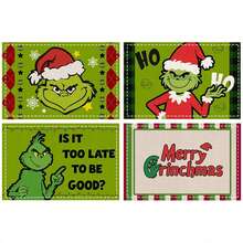 GRINCH 4 pièces Sets de table Grinch de Noël, Tapis d'isolation pour cuisine et salle à manger, Sets de table décoratifs en tissu, Dessous de plat résistants à la chaleur, Décoration de fête de Noël