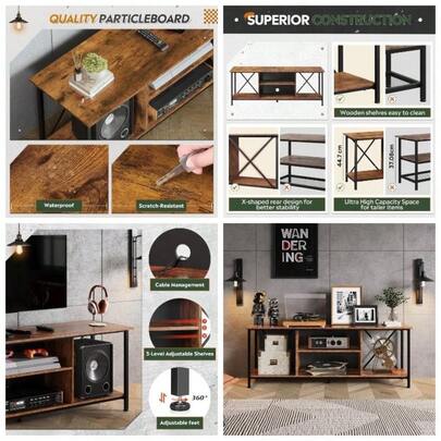 TV Stand, TV Unit TVs To 65 Inch, 140cm TV Cabinet Table With Storage, Wooden TV Console Living Room, Farmhouse Industrial TV Console Bedroom And Livi