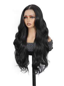 合成耐热 13x6 升级材质柔软丝绸模仿人发波浪发预拔发际线合成高清蕾丝前假发 24 英寸黑锈棕色勃艮第浅棕色合成头发每拔自然发际线日常用于女孩女性角色扮演自然合成柔软假发 - 黑色 - 查看 3