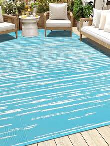Pauwer Outdoor Rug Waterproof For Patios, Reversible Plastic Straw Rug Camping Carpet, Indoor Outdoor Area Rugs Patio Mats For RV,Picnic,Backyard,Deck,Balcony,Porch - Stripe/Teal - View 9