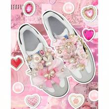 95 Pcs Pink Shoe Charms Sneakers, Junk Socks Charms Kit With Satin Lace Shoelaces, Pink Sneaker Charm Women, Cute Shoelace Sock Charm Decoration - 甜美可愛 - 查看 6