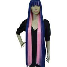 Hair Cap+ Blue Mix Pink Wig 105cm Long Straight Stocking Wigs For Girl With Bangs Costume For Women Synthetic Hair Wigs For Stocking Cosplay Halloween Wig Anime Party - Blue Mix Pink - 查看 7