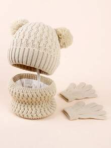 3pcs Kids Winter Knitted Hat, Scarf And Gloves Set, Unisex Warm Accessory Set For Toddlers, Children - Three-piece Knitted Hat - View 32