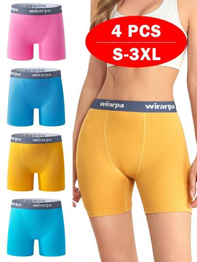  Wirarpa Women's Boxer Briefs Cotton Underwear Anti Chafing Mid Waist Boy Shorts Sports Panties 5.5" Inseam 4 Pack Knickers