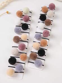 10pcs/Set Toddler Girls' Cute Fuzzy Ball Hair Ties, Random Colors, Princess Hair Accessories, Elastic Hair Bands, Everyday Use