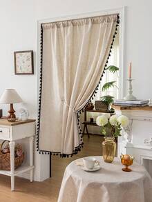 1 件美式纯色亚麻窗帘，日式简约黑色流苏条纹，房间隔断窗帘，可洗厨房短窗帘，窗户和门装饰，卧室，厨房，客厅，书房，阳台，入口，橱柜，咖啡厅，四季皆宜，适合秋季 - 杏色 - 查看 5