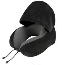 Almohada de cuello en forma de U ajustable con capucha - Hecha de poliéster, lavable a máquina, disponible en varios colores, adecuada para viajes en coche y actividades al aire libre, soporte de cuello portátil, también adecuada para avión y uso doméstico, de suavidad media, cómoda y que se adapta al cuello, almohada de viaje, accesorio de viaje en coche, diseño de moda, tela duradera, almohada de soporte de cuello | Diseño ergonómico | Almohada, almohada de viaje - Multicolor - Ver 7