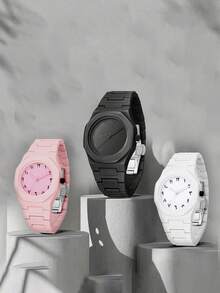 1pc Plastic Band Unisex Quartz Watch, Casual Sports Versatile Travel Running Daily Gift - Nhiều màu - Xem 4