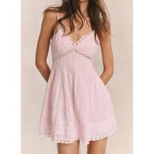 Womenacute;S Stylish Mesh Lace Smocked Back V Neck Spaghetti Strap A Line Dress For Summer - Hồng - Xem 2