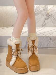 Women's Tall Slip On Winter Snow Boots Warm & Insulated Fur Lining Comfortable Fashion Booties - Lạc đà - Xem 5