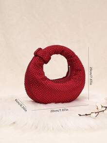 优雅女士闪亮新月形手拿包，镶钻派对包，算盘包，慵懒闪亮手提包，水钻托特包，闪亮包/亮片包，小型派对包，送给女士的趣味礼物，生日礼物 - 紅色 - 查看 3