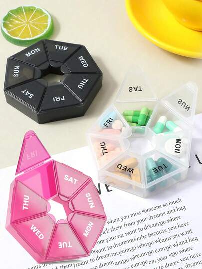 1pc Weekly 7-Day Pill Organizer Box, Rainbow Portable Round Medicine Case, Unscented Thickened Tablet Holder Back To School