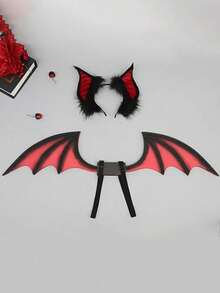 3 件套万圣节派对服装道具、角色扮演大会舞台表演直播配件、顽皮小蝙蝠耳朵头带和翅膀装饰套装