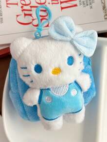 1pc Hello Kitty Bow Backpack Plush Coin Purse With Hanging Pouch, Mini Portable Bag
