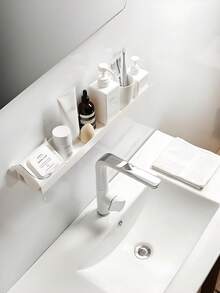 1个PS材质无孔浴室收纳架，多功能浴室洗漱用品收纳架，壁挂式厨房调料瓶收纳架。适用于卧室、客厅、浴室和厨房的家居收纳整理。 - 彩色 - 查看 4